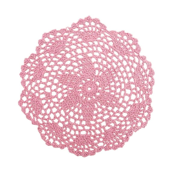 Hand Crocheted Doilies,Round Floral Crochet Lace Flower Doily French Country Placemat Crocheted Placemats ,Handmade Crochet Cotton Table mats Lace Doilies Doily,Round Crochet Placemat(Pink,7.87")