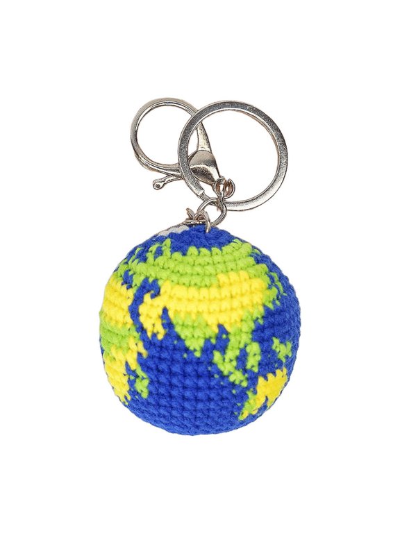 Hand Crocheted Earth Globe Pendant Home Decor Ornament Backpack Keychain Charm for Environmental Gift Idea(B)