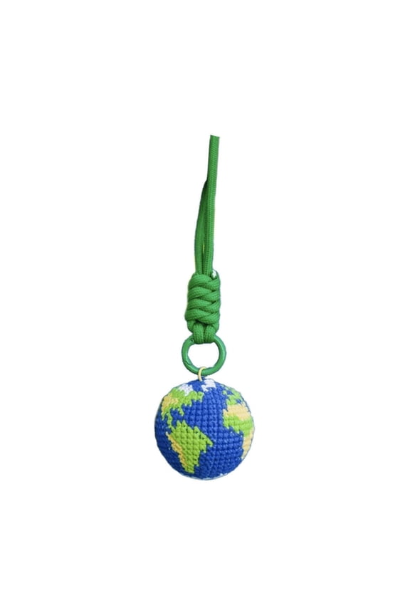 Hand-Crocheted Earth Pendant Ornament, Pixelated Style Globe Keychain for Backpack or Car Mirror, Soft Yarn Hanging Decor