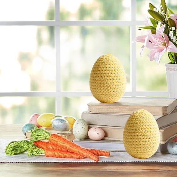 Hand Crocheted Easter Egg Decor, Knitted Egg Ornament, Soft Textured Foam Filled Ovals Shape Handmade Easter Decoration For Baskets Tables And Home