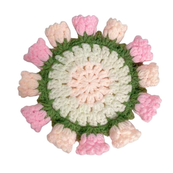 Hand‑Crocheted Floral Coaster 5.91 Inch Wool Flower Drink Mat Decorative Tabletop Pad for Home Living Room Kitchen