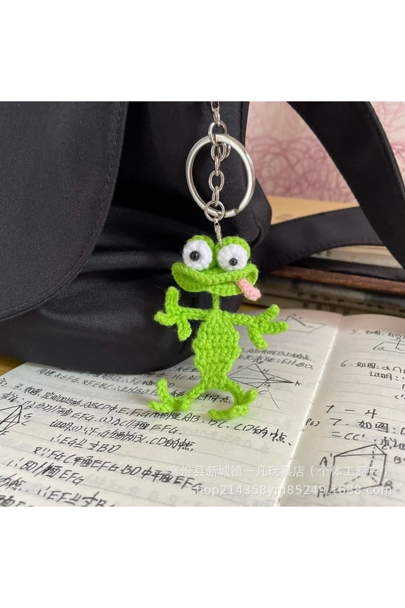 Hand Crocheted Frog Keychain - Cute Cartoon Style Bag Charm for Women Girls Teens, Durable Car Keys Holder Backpack Accessories Gift