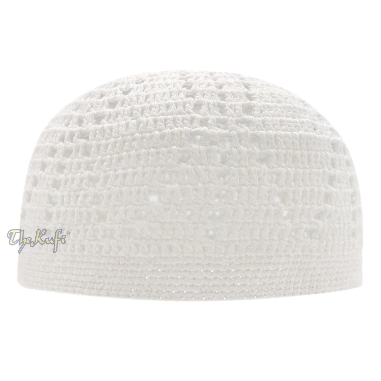White Crocheted Kufi Hat - 100% Cotton Prayer Cap With Mixed Weave (Tight & Loose)