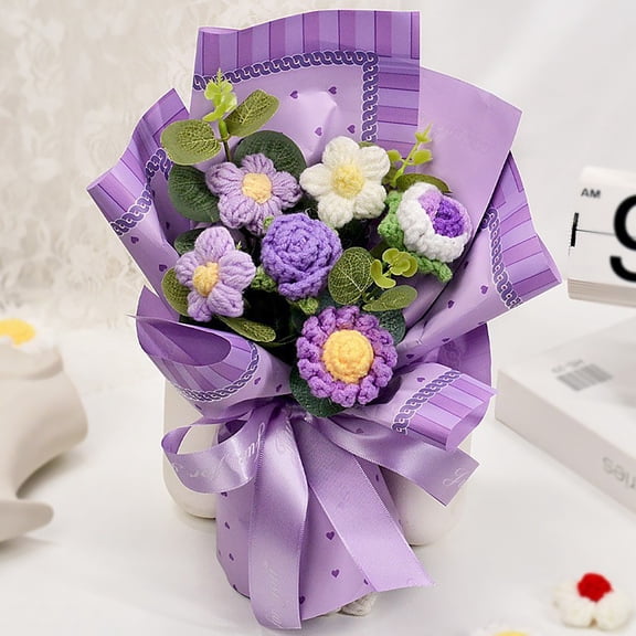 Hand-Crocheted Sunflower And Rose Bouquet, Artificial Yarn Flowers, DIY Knitted Floral Arrangement For Home Decor And Wedding Centerpieces, Handmade Eco-Friendly Gift