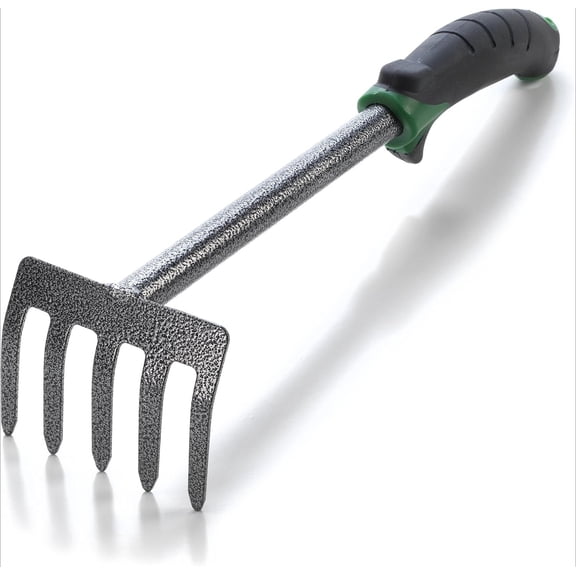 Hand Cultivator Mini Rake -Bend Proof Carbon Steel Design - Hand Tool loosens Soil, rips Out Weeds, Hand Tiller Garden Tool - Rust Proof Heavy Duty Tines and Shaft