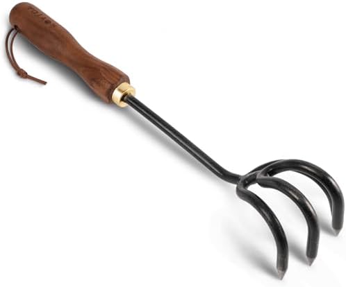 Small Gardenner Rake Hand Cultivator Rake, Ergonomic Small Garden Rake with Walnut Handle ...