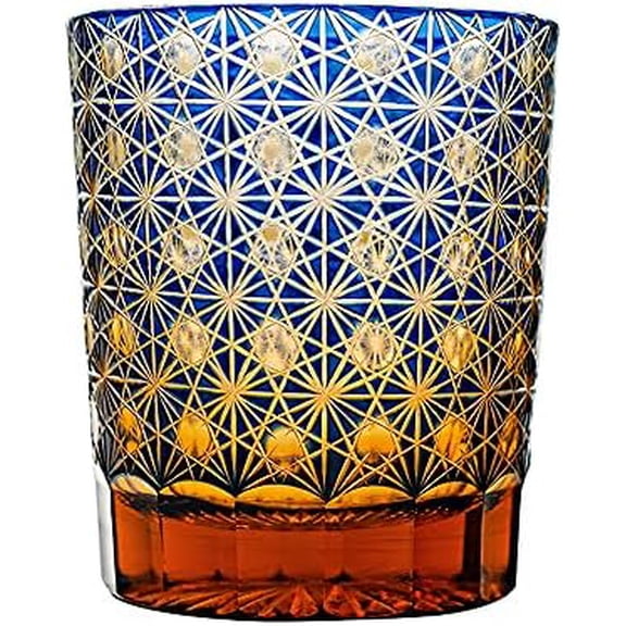 Hand Cut Crystal Drinking Glasses Amber Blue 8OZ Old Fashioned Whiskey Glasses With Gift Box$$Home Decor, Kitchen, & Other