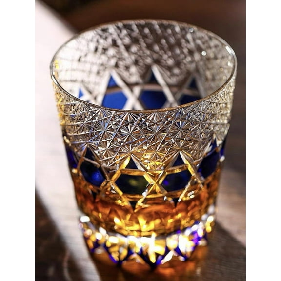 Hand Cut Crystal Whisky Glass 320ml Whiskey Glasses -Cocktail-Vodka-Beer Drinkingware Glasses In Gift Carton (Blue)