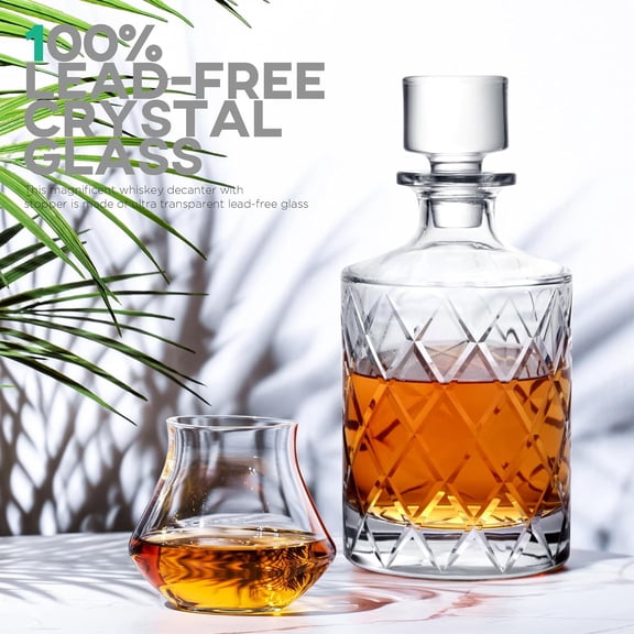 Hand Cut Lead-Free Crystal Decanter 30oz Whiskey Bottle with Stopper for Vodka Bourbon