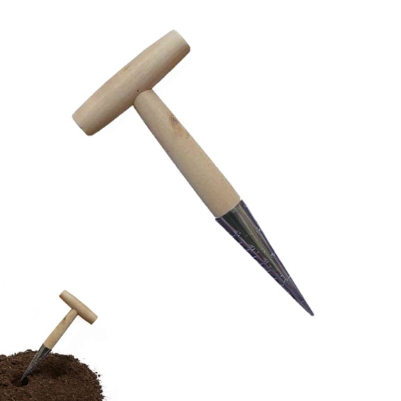 Hand Dibber with Wood Handle, Stainless Steel Sow Dibbler, Garden Hole Punch Dibbler Tool for Planting Seeds & Bulbs