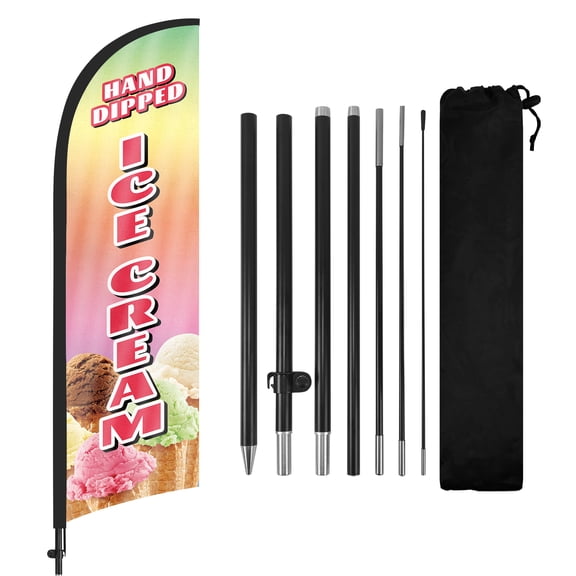 Hand Dipped Ice Cream Advertising Swooper Flag Banners, Hand Dipped Ice Cream Feather Flags with Pole and Ground Stake 8Ft, Advertising Feather Banner Sign for Hand Dipped Ice Cream Business