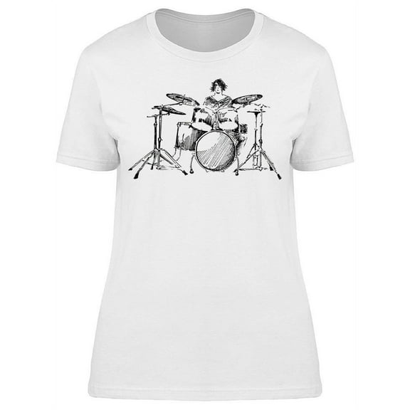 Hand Draw. Boy Playing The Drums T-Shirt Women -Image by Shutterstock, Female Medium