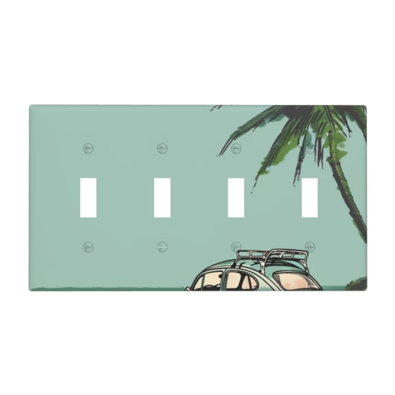 Hand Drawing Car Beach Summer Holiday Switch Cover Decorative Wall Plate / 4-Gang 4-Toggle / Standard Size 4.5x8 in