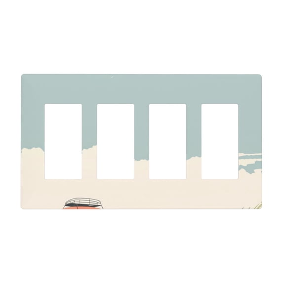 Hand Drawing Car Beach Summer Holiday Switch Cover Decorative Wall Plate / 4-Gang Screwless / Standard Size 4.5x8 in