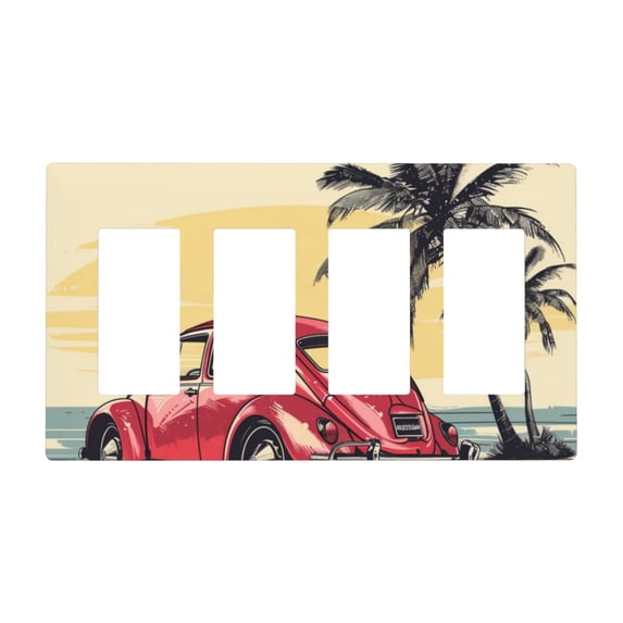 Hand Drawing Car Beach Summer Holiday Switch Cover Decorative Wall Plate / 4-Gang Screwless / Standard Size 4.5x8 in