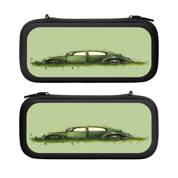 Hand Drawing Car Spring Grass, Carrying Case For Nintendo Switch & OLED Version, Eva Pouch Case for Console & Accessories with 10 Game Card Slot & Wristband, Black