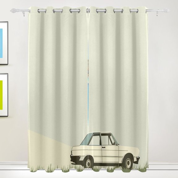 Hand Drawing Car Spring Grass Room Blackout Cutrains Original Design Summer Thermal Insulated Curtain for Home, Living Room, Bedroom, Offices, Kitchen 72 x 55 Inch x 2 Panels