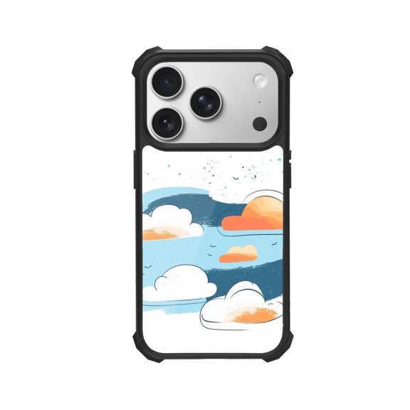 Hand Drawing Cloud Shockproof Case For iPhone 12 13 14 15 16 Pro Max Series – TPU Bumper + Hard PC Back, Air-Cushion Corners