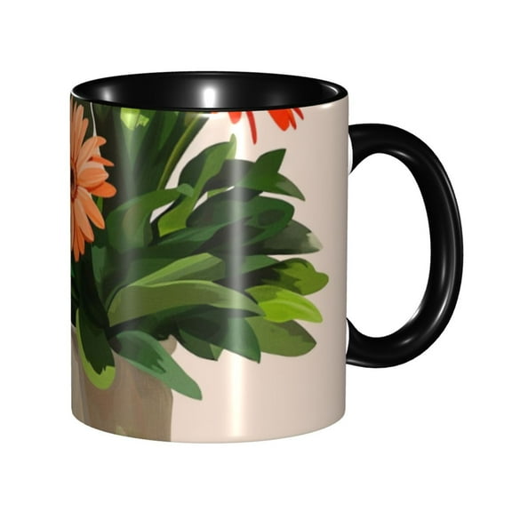 Hand Drawing Flowers Coffee Mug Fun Custom Ceramic Mugs 11oz Black