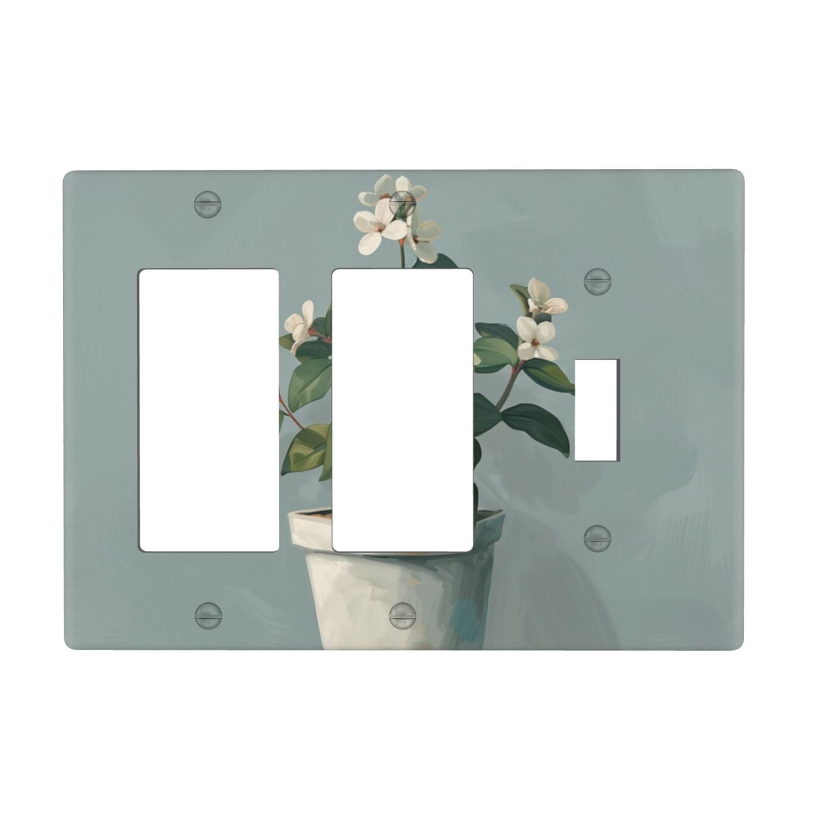 Oversized 3-Gang Toggle Switch Plate - Blue & Gray Flower Toss Design