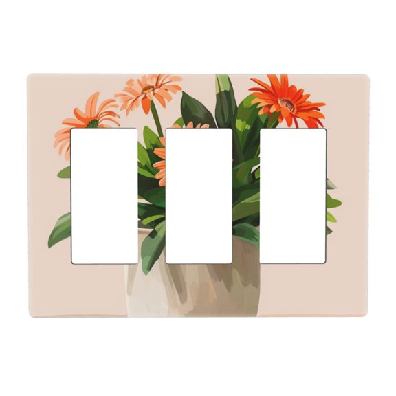 Hand Drawing Flowers Switch Cover Decorative Wall Plate 3-Gang Screwless Standard Size