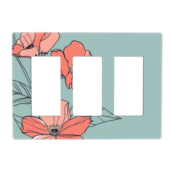 Hand Drawing Flowers Switch Cover Decorative Wall Plate 3-Gang Screwless Standard Size