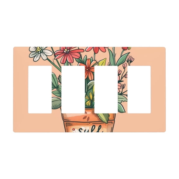 Hand Drawing Flowers Switch Cover Decorative Wall Plate / 4-Gang Screwless / Standard Size 4.5x8 in