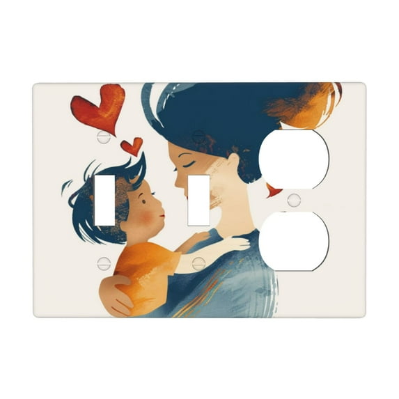 Hand Drawing Love Mothers Day Switch Cover Decorative Wall Plate 3-Gang 2-Toggle 1-Duplex Standard Size