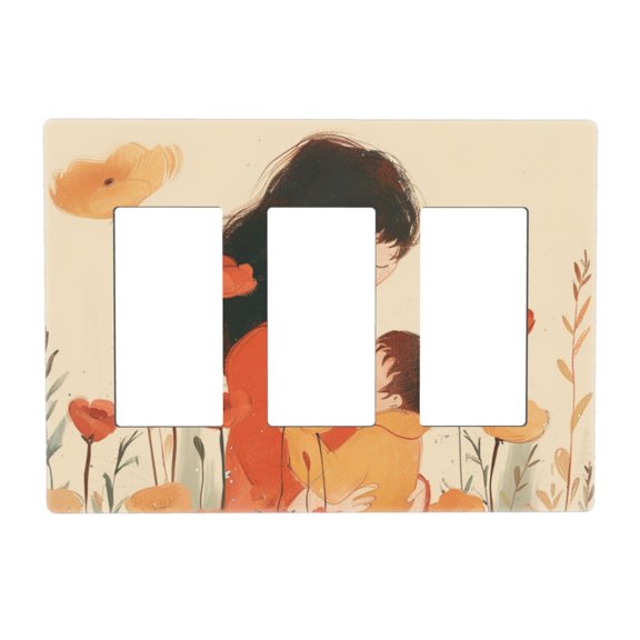 Hand Drawing Love Mothers Day Switch Cover Decorative Wall Plate 3-Gang Screwless Standard Size