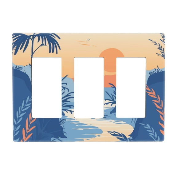 Hand Drawing River Switch Cover Decorative Wall Plate 3-Gang Screwless Standard Size