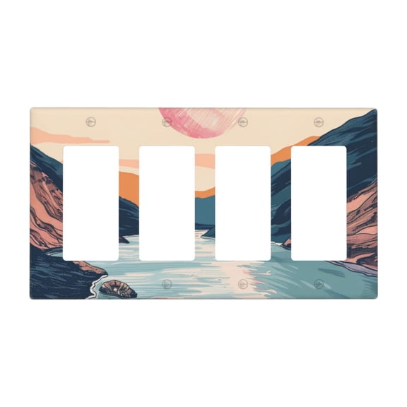 Hand Drawing River Switch Cover Decorative Wall Plate / 4-Gang 4-Decor / Standard Size 4.5x8 in