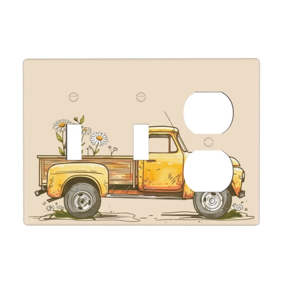 Hand Drawing Truck Daisies Switch Cover Decorative Wall Plate 3-Gang 2-Toggle 1-Duplex Standard Size