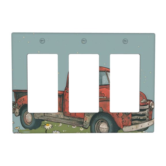 Hand Drawing Truck Daisies Switch Cover Decorative Wall Plate 3-Gang Standard Size
