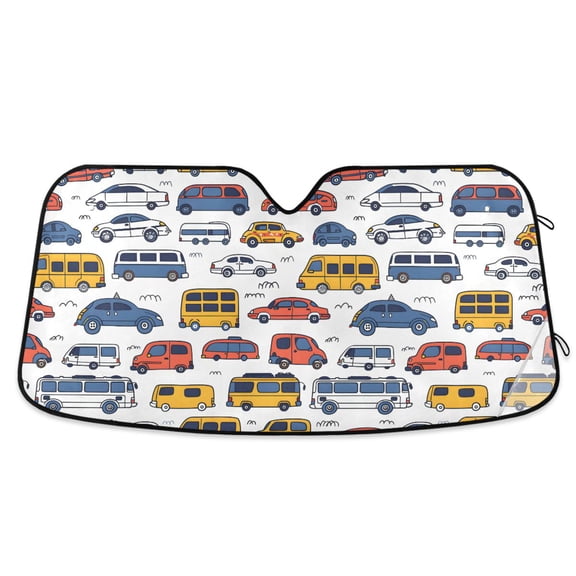 Hand Drawing Vehicles Car Windshield Sun Shade Foldable Car Front Window Visor Heat and UV Protection 53x23.5