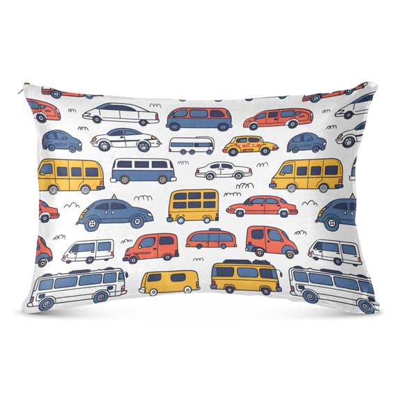 Hand Drawing Vehicles Plush Pillow Cases Queen Size Ultra Soft Warm Pillowcases with Zipper 20"x30"