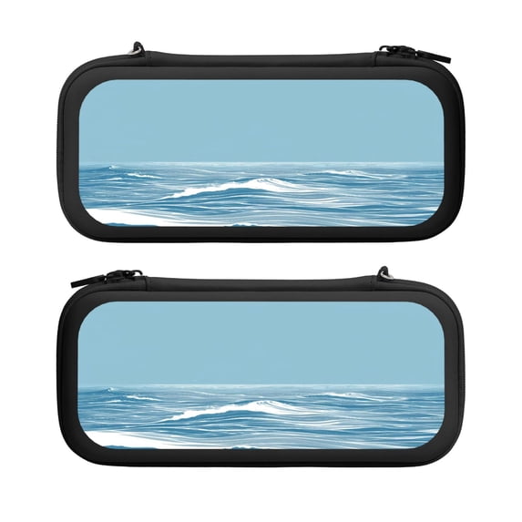 Hand Drawing Wave Sea, Carrying Case For Nintendo Switch & OLED Version, Eva Lightweight Shockproof Protective Pouch Case for Game Console & Accessories with 10 Game Card Slot & Wristband, Black