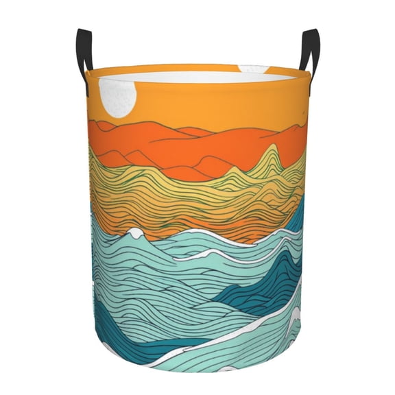 Hand Drawing Wave Sea Laundry Hamper Small Storage Basket/Toy Organizer/Dirty Clothes Bucket