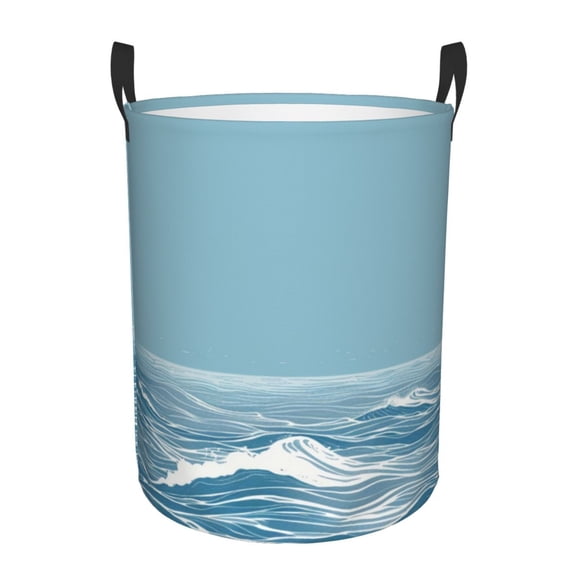 Hand Drawing Wave Sea Laundry Hamper Small Storage Basket/Toy Organizer/Dirty Clothes Bucket