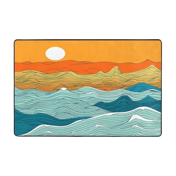 Hand Drawing Wave Sea Rugs Washable Cover Floor Rug Carpets Bathroom Decorations For Kitchen Bedroom Indoor 36"X24"