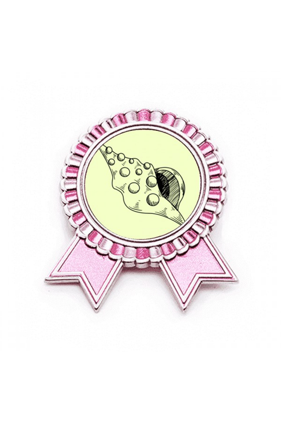 Hand Drawing Whelk Conch Shell Badge Brooch Pin Pink Winner Award Medal