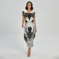 thumbnail image 1 of Hand Drawn Alaskan Malamute Printed Short Sleeve Maxi Dress, Dog Pet Lover Fashion Summer Maxi Dress For Women, 1 of 4