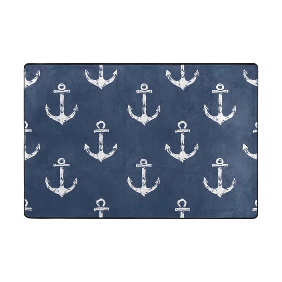 Hand Drawn Anchors Pattern Rug 36x24in Memory Foam Absorbent Non Slip Plush for Bathroom Kitchen Entryway
