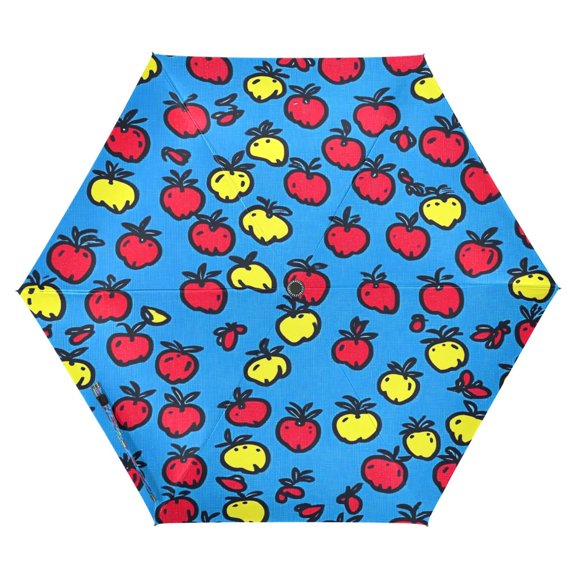 Hand Drawn Apples Pattern Folding Umbrella UV50+ Waterproof Sun Protection Auto Open Close Compact Fiberglass Frame