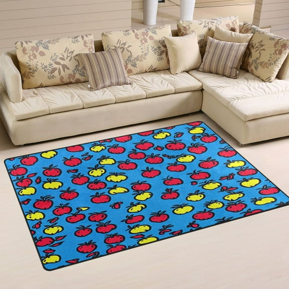 Hand Drawn Apples Pattern Soft Polyester Area Rug 31''x20'', Non Slip, Memory Foam, Water Absorbent