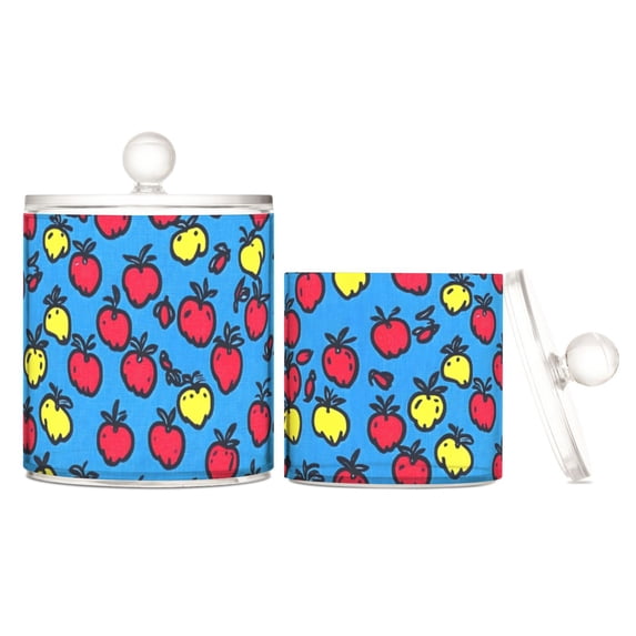 Hand Drawn Apples Pattern Translucent Plastic Cotton Swabs Canisters Large Medium Set