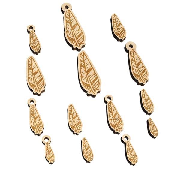 Hand Drawn Artsy Feather Wood Mini Charms Shapes DIY Craft Jewelry - With Hole - 16mm (22pcs)
