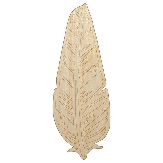 Hand Drawn Artsy Feather Wood Shape Unfinished Piece Cutout Craft DIY Projects - 4.70 Inch Size - 1/8 Inch Thick