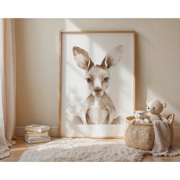 Hand Drawn Baby Kangaroo Brown Animal Illustration Baby Shower Graphic Poster Unframed Paper Print