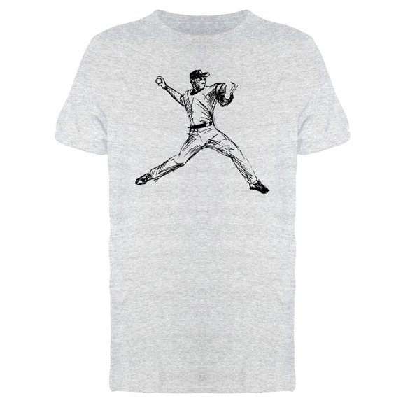 Hand Drawn Baseball Player Tee Men's -Image by Shutterstock