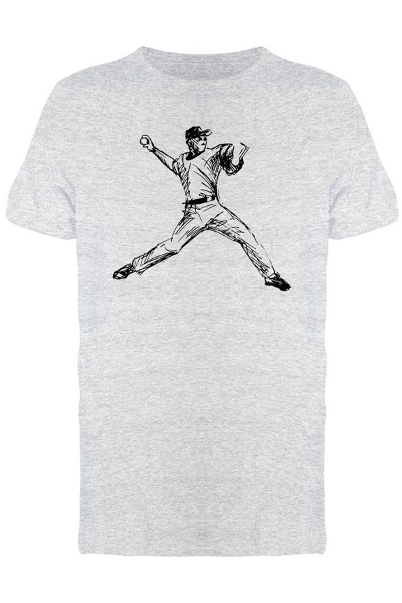 Hand Drawn Baseball Player Tee Men's -Image by Shutterstock